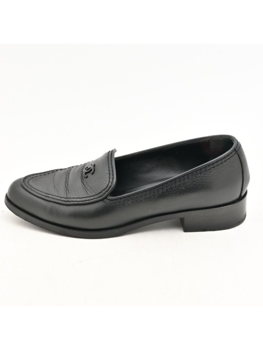 Chanel Loafers Black CC Logo Leather